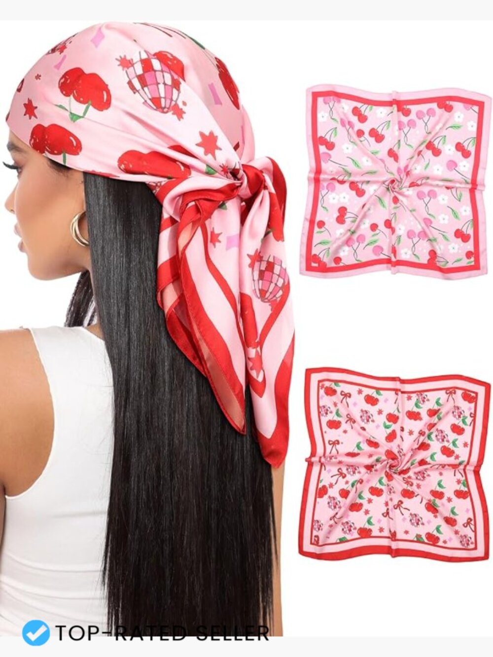 27.5" Satin Head Scarf for Women Like Silk Hair Bandanas 2 Pcs Neck Scarf Hair